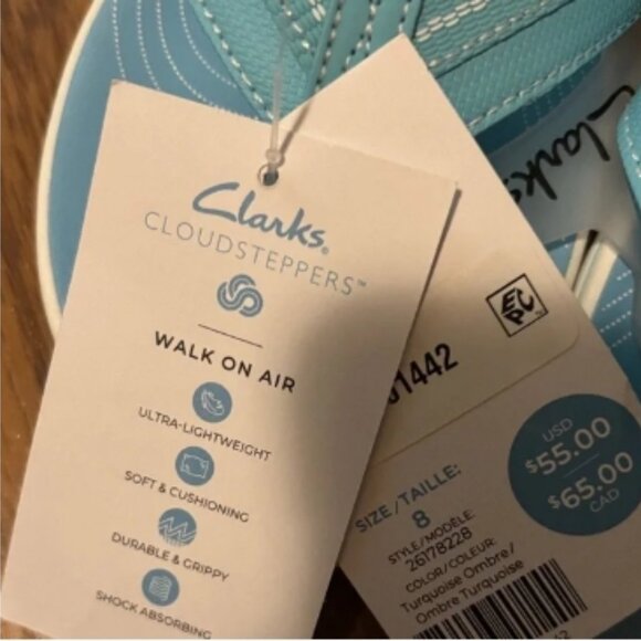 Clarks Cloud Steppers Breeze Sea Flip Flops Turquoise/Coral Ombre 🆕⌚📦🏃💨🚚 - Picture 15 of 16